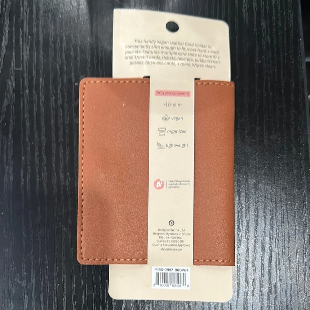 Light Brown Vegan Leather Card Holder with Snap Miss A NWT